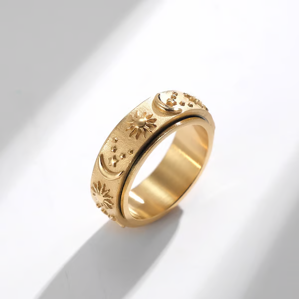 Sun, Moon, and Stars Anxiety Relief Spinner Ring for Couples
