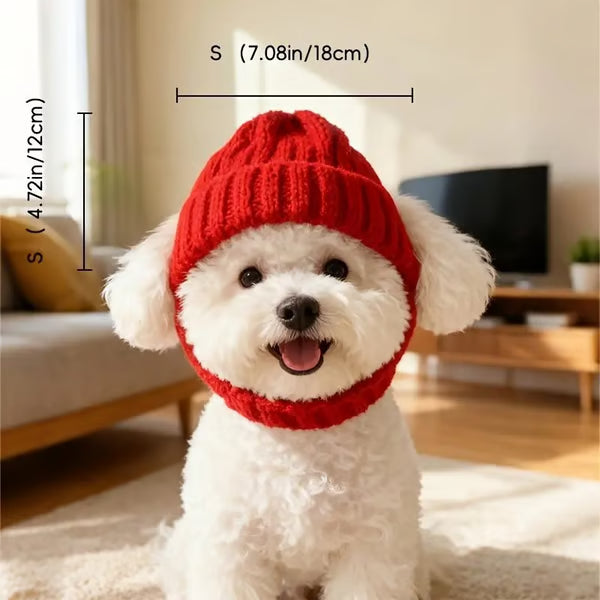 Red Knit Dog Beanie with Ear Flaps – Warm Winter Hat