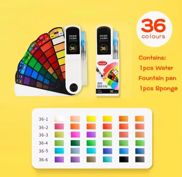 🎨Solid Watercolor Paint Set With Water Brush Pen Sponge