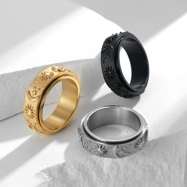 Sun, Moon, and Stars Anxiety Relief Spinner Ring for Couples
