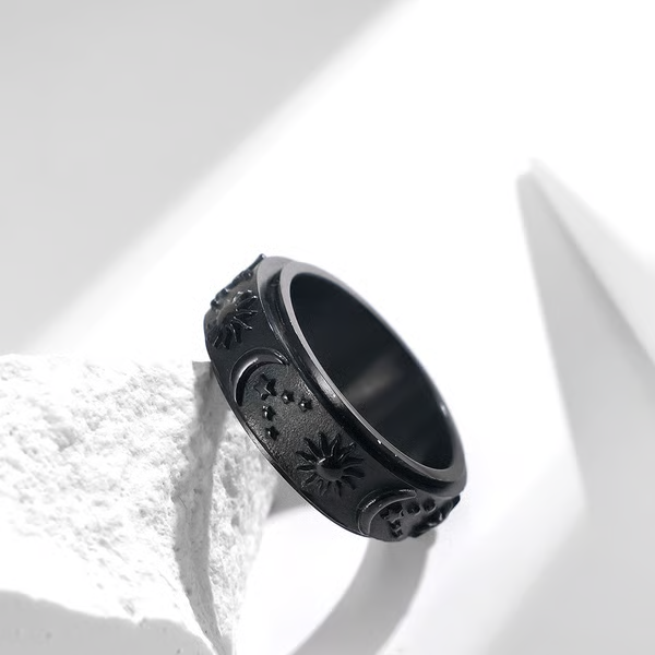 Sun, Moon, and Stars Anxiety Relief Spinner Ring for Couples