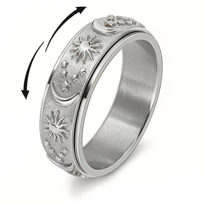 Sun, Moon, and Stars Anxiety Relief Spinner Ring for Couples