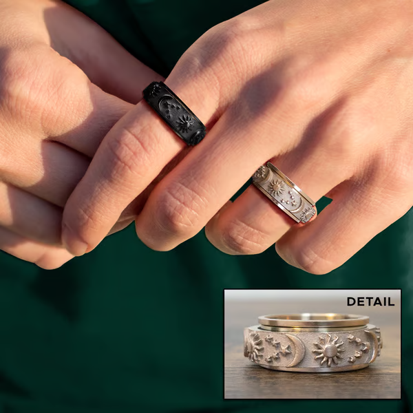Sun, Moon, and Stars Anxiety Relief Spinner Ring for Couples