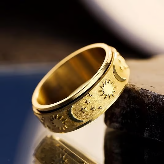 Sun, Moon, and Stars Anxiety Relief Spinner Ring for Couples