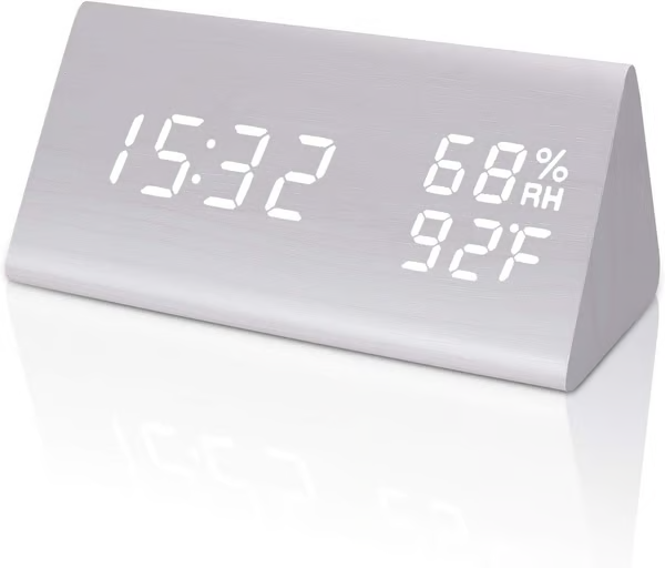 Wooden Alarm Clock WIth Temperature Humidity Sensor