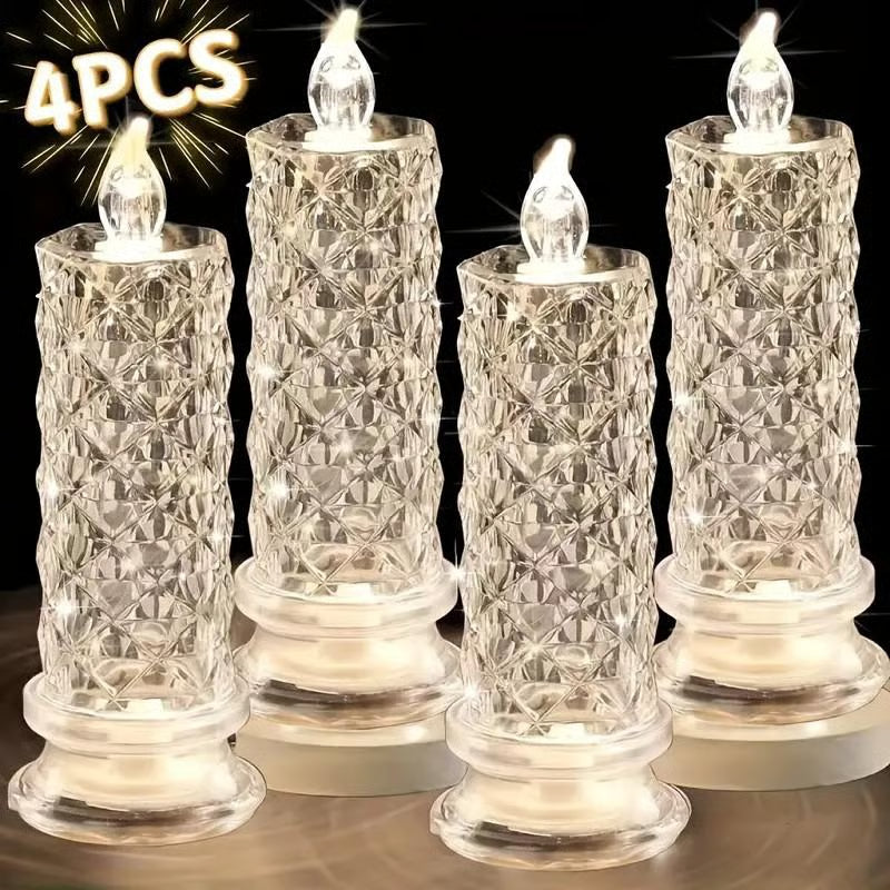 🔥49% OFF🎁 4-Piece LED Crystal Candleholder Lamp Set - Romantic Desktop Night Light