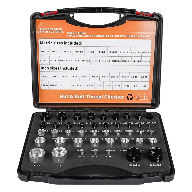 🔥44Pcs Alloy Nut and Bolt Thread Inspector, Charge-Free Thread Gauge, Metric and SAE Size Identification Tool for Inspection of Fixed Bolts or Threaded Holes