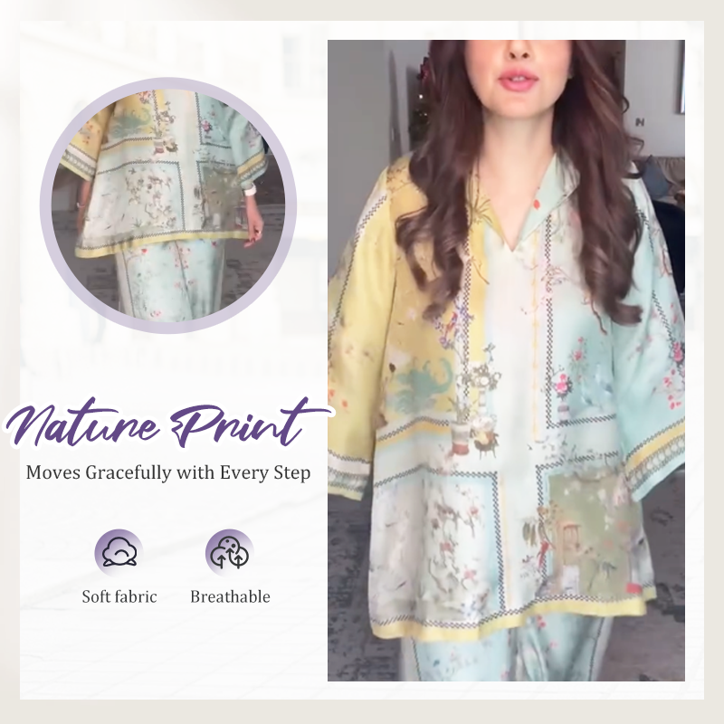 💚Digital Printed Trumpet Sleeves Print Cape Suit💚