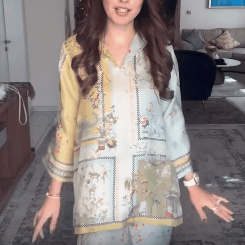 💚Digital Printed Trumpet Sleeves Print Cape Suit💚