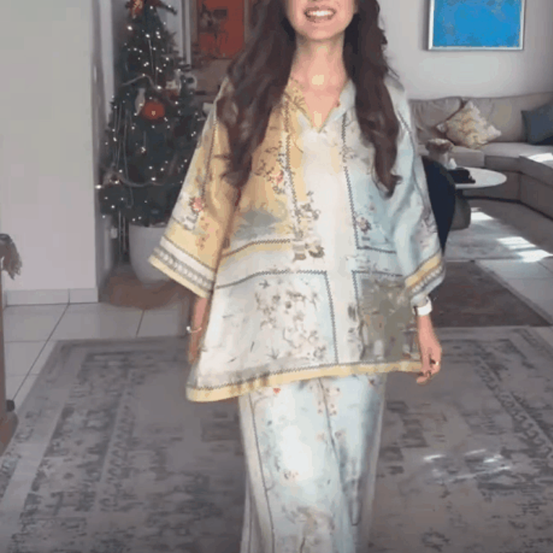 💚Digital Printed Trumpet Sleeves Print Cape Suit💚