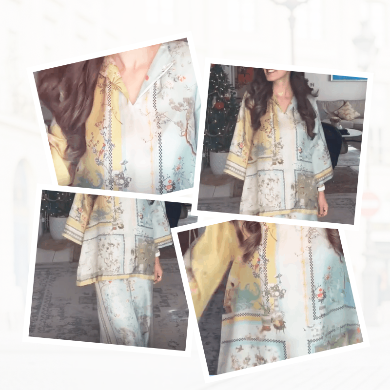 💚Digital Printed Trumpet Sleeves Print Cape Suit💚