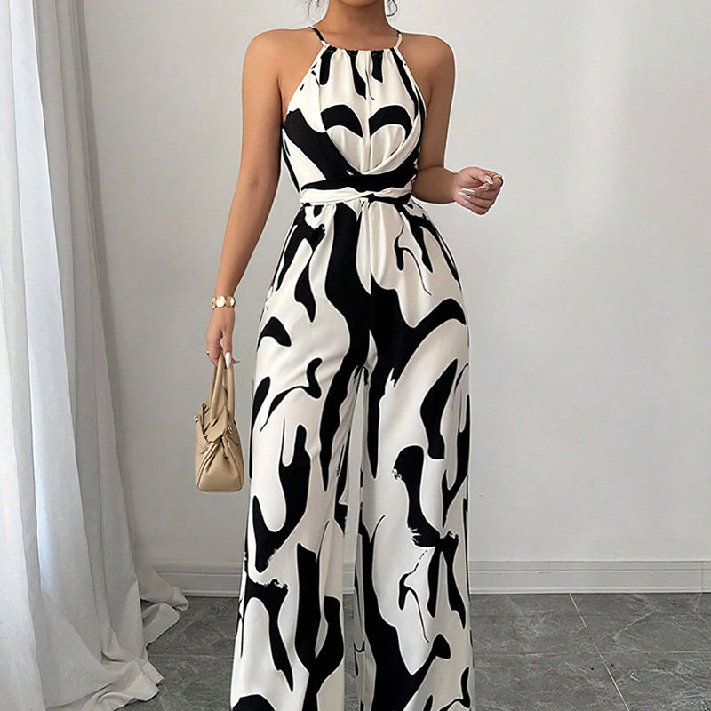 Fashion Color-Blocking Halter Jumpsuit