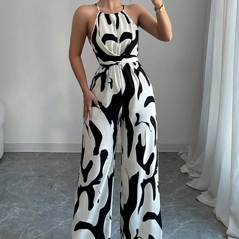 Fashion Color-Blocking Halter Jumpsuit