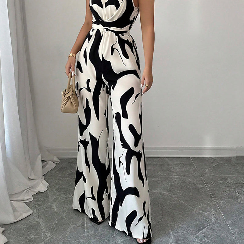 Fashion Color-Blocking Halter Jumpsuit
