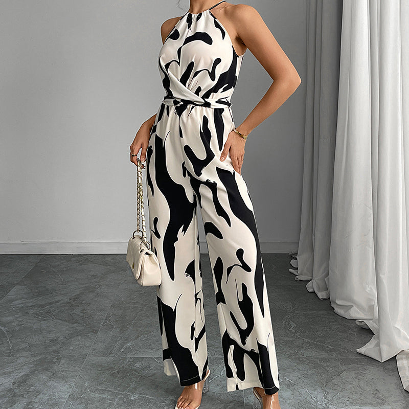 Fashion Color-Blocking Halter Jumpsuit