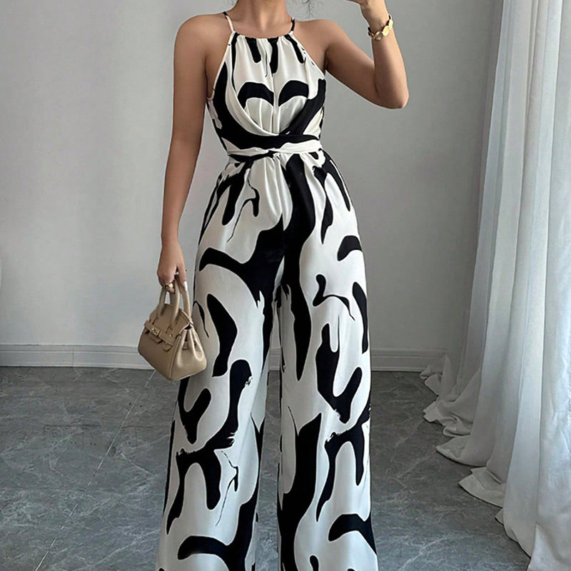 Fashion Color-Blocking Halter Jumpsuit