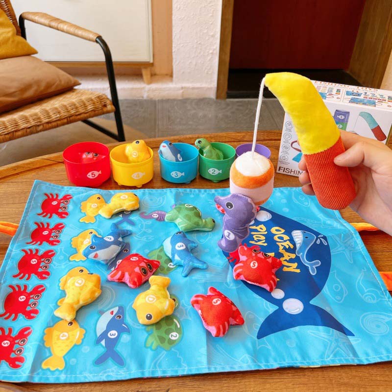 Toddler Cloth Fishing Toy Set with Stacking Cups