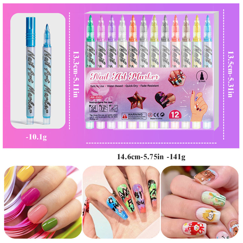 💅 12-Color Acrylic Nail Art Pens Set | Year-End Mega Upgrade Launch | Fine Tip for Detailing, DIY Design & Water-Based Formula | Professional Manicure & Craft Kit
