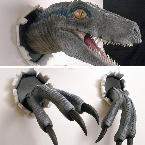 Dinosaur Head Wall Hanging - Jurassic Life-like Bursting Dinosaur Bust Prop Replica