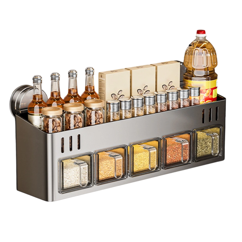Punch-Free Kitchen Spice Rack Wall Mount Condiment Organizer