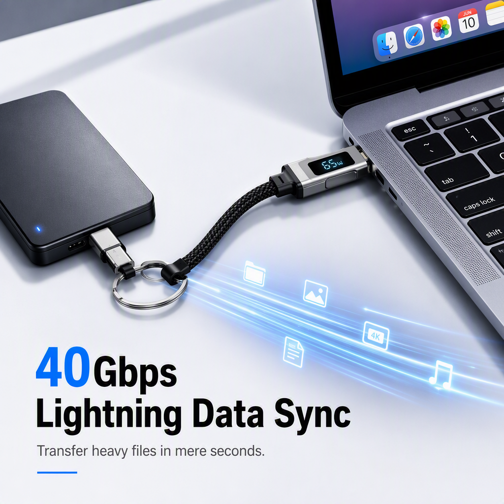 ⏳Time-Limited Special⏰4-in-1 Charging Cable with Digital Display & Keychain – Fast-Charging, Kink-Resistant & Compact