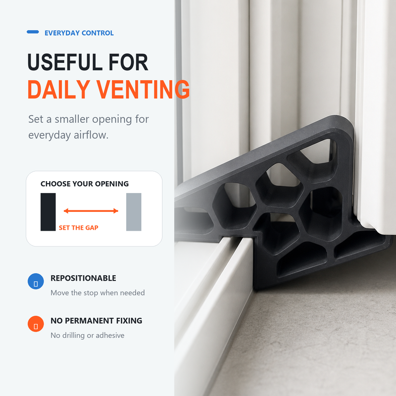 🥳Secure Track Door Stop – Absorbs impact, reduces slamming & protects rails. Compact locking design – fits sliding windows & balcony doors! 🛡️🔇