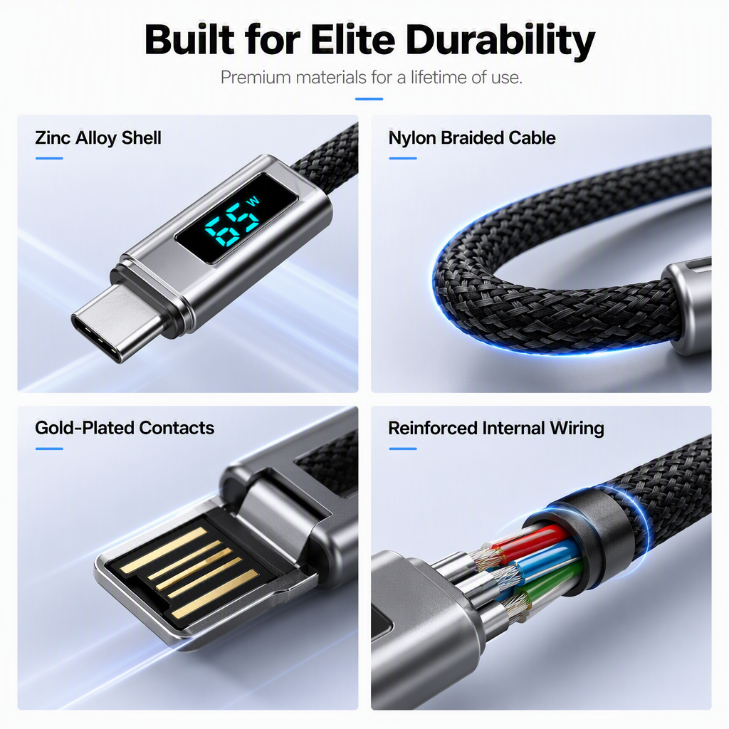 ⏳Time-Limited Special⏰4-in-1 Charging Cable with Digital Display & Keychain – Fast-Charging, Kink-Resistant & Compact