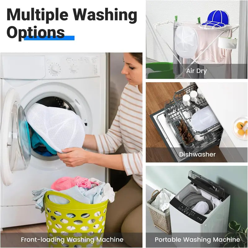 Polypropylene Hat Washer Cage with Adjustable Shaper, 1 Pack White Free Gift Mesh Bag, Laundry Accessory Zipper Organizer for Adult Caps, Hat Cleaning Protection in Washer