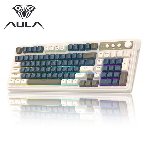 AULA S99 Key Keyboard, Tri-Mode Bluetooth/2.4GHz/USB-C Cute Creamy Gaming Keyboard with Number Pad RGB Backlit