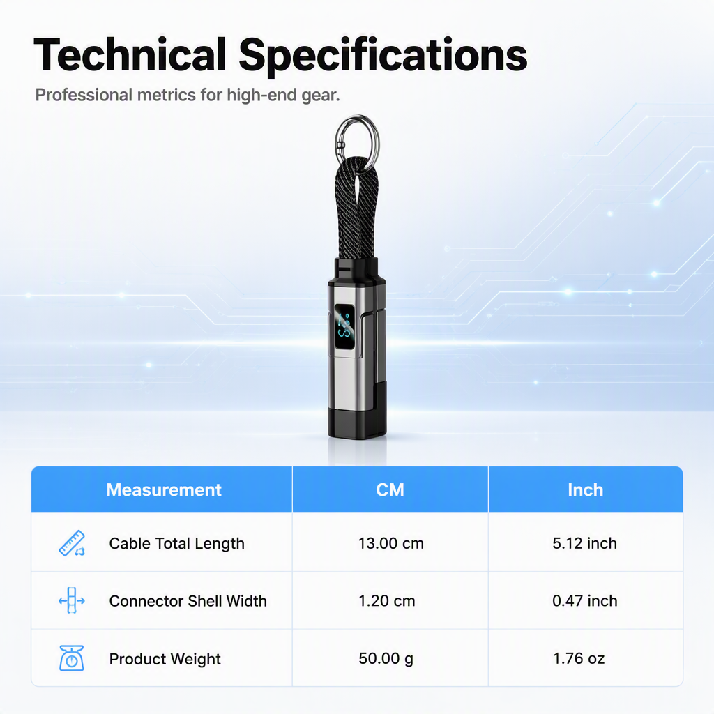 ⏳Time-Limited Special⏰4-in-1 Charging Cable with Digital Display & Keychain – Fast-Charging, Kink-Resistant & Compact