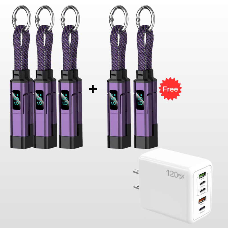 ⏳Time-Limited Special⏰4-in-1 Charging Cable with Digital Display & Keychain – Fast-Charging, Kink-Resistant & Compact