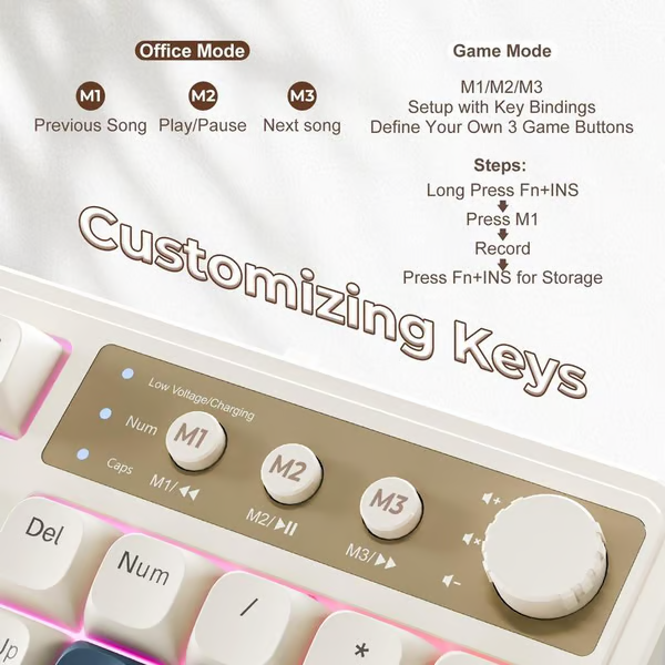 AULA S99 Key Keyboard, Tri-Mode Bluetooth/2.4GHz/USB-C Cute Creamy Gaming Keyboard with Number Pad RGB Backlit