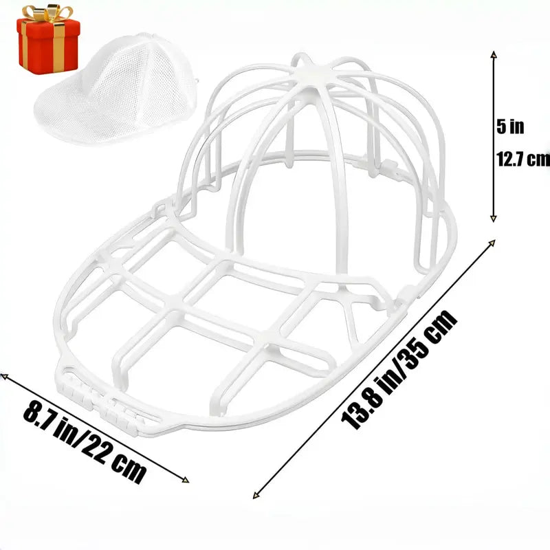 Polypropylene Hat Washer Cage with Adjustable Shaper, 1 Pack White Free Gift Mesh Bag, Laundry Accessory Zipper Organizer for Adult Caps, Hat Cleaning Protection in Washer