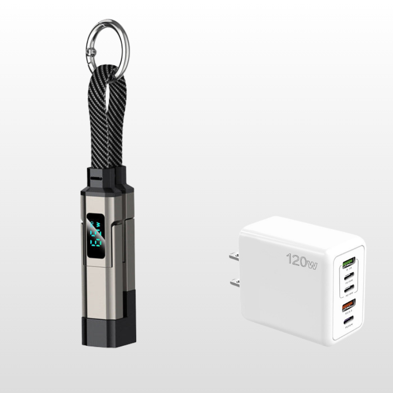 ⏳Time-Limited Special⏰4-in-1 Charging Cable with Digital Display & Keychain – Fast-Charging, Kink-Resistant & Compact