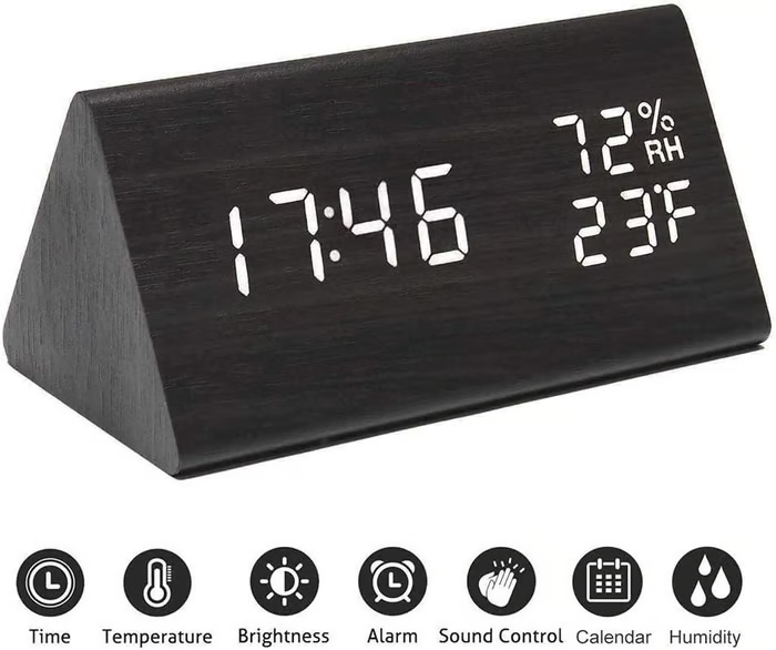 Wooden Alarm Clock WIth Temperature Humidity Sensor