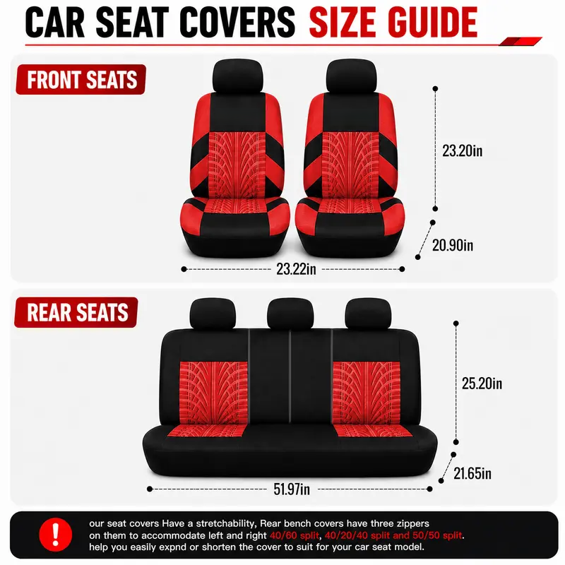 Car Seat Covers for 5 Seats Universal, Fabric Breathable Car Front & Rear Seat Protectors, Airbag Compatible, Full Protection, Fits Most Cars Trucks Vans SUVs, Red Gray Black Blue Seat Covers, Car Decor Gift, Truck Accessories, Car Interior Accessori
