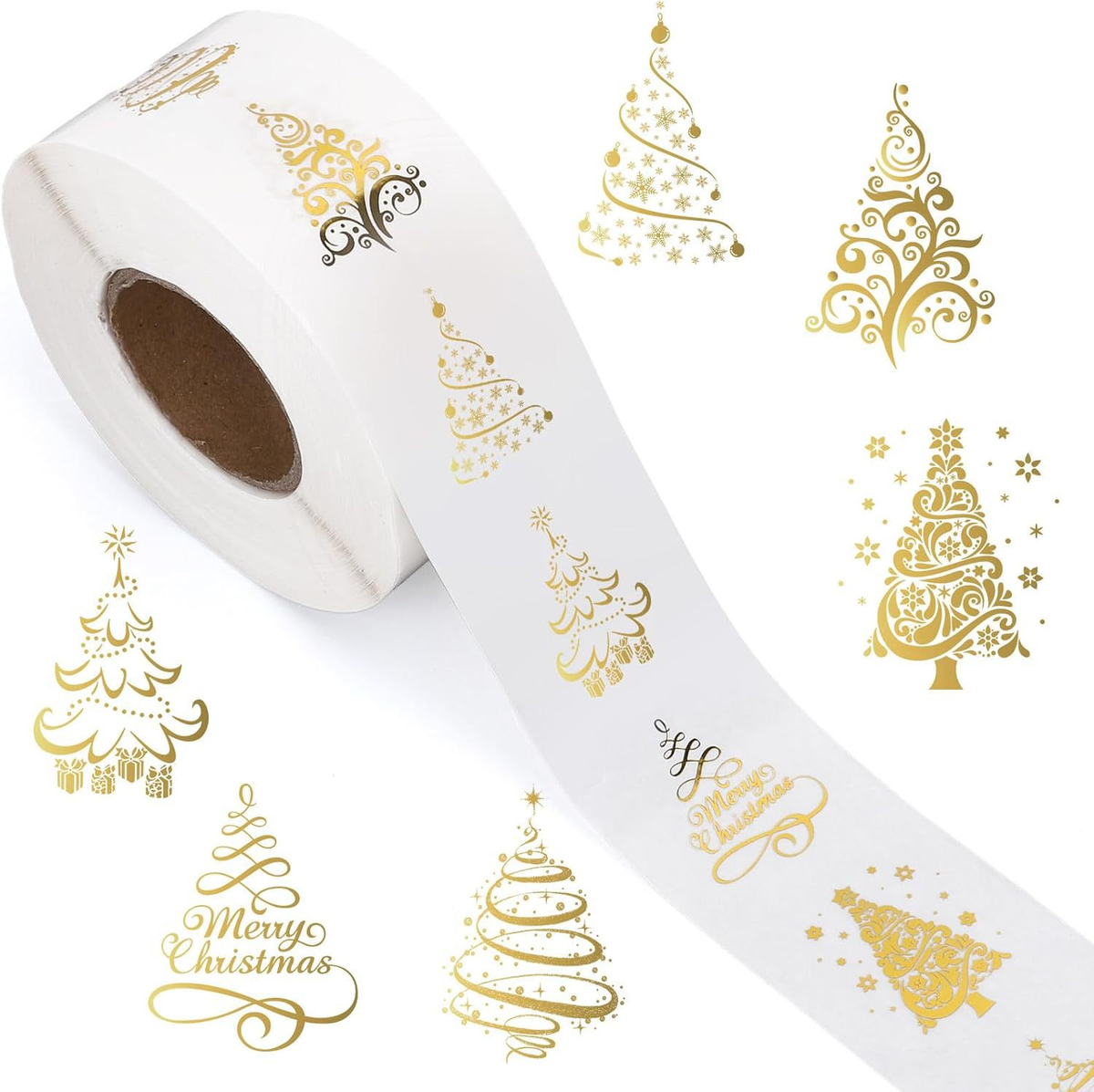 500pcs Transparent Gold Foil Christmas Stickers Roll