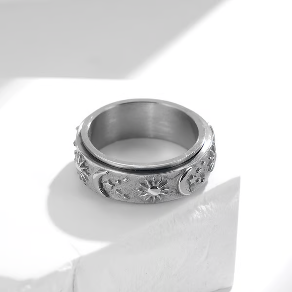 Sun, Moon, and Stars Anxiety Relief Spinner Ring for Couples
