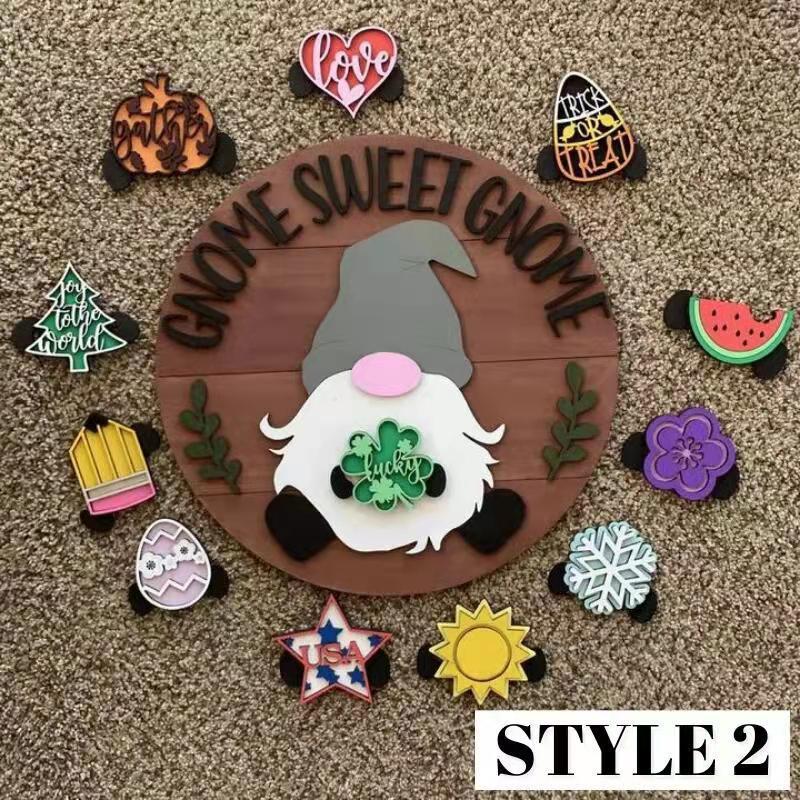 🎄Interchangeable Wooden Gnome Welcome Sign🎈