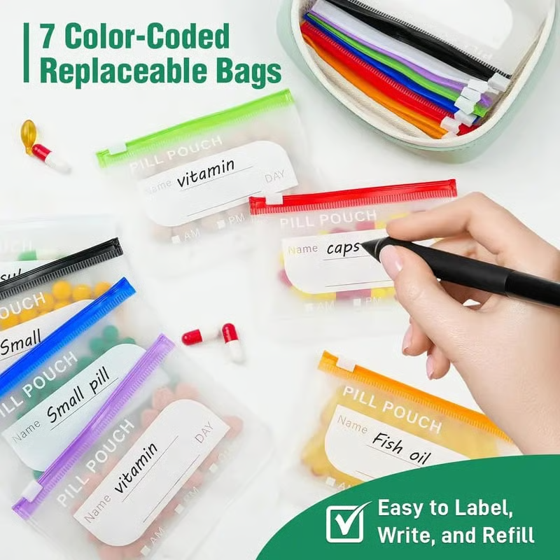💊 A8 Waterproof Pill Organizer – 14 Large Zippered Pouches for A8 Binder