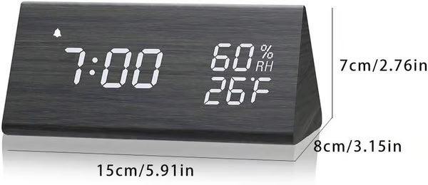 Wooden Alarm Clock WIth Temperature Humidity Sensor