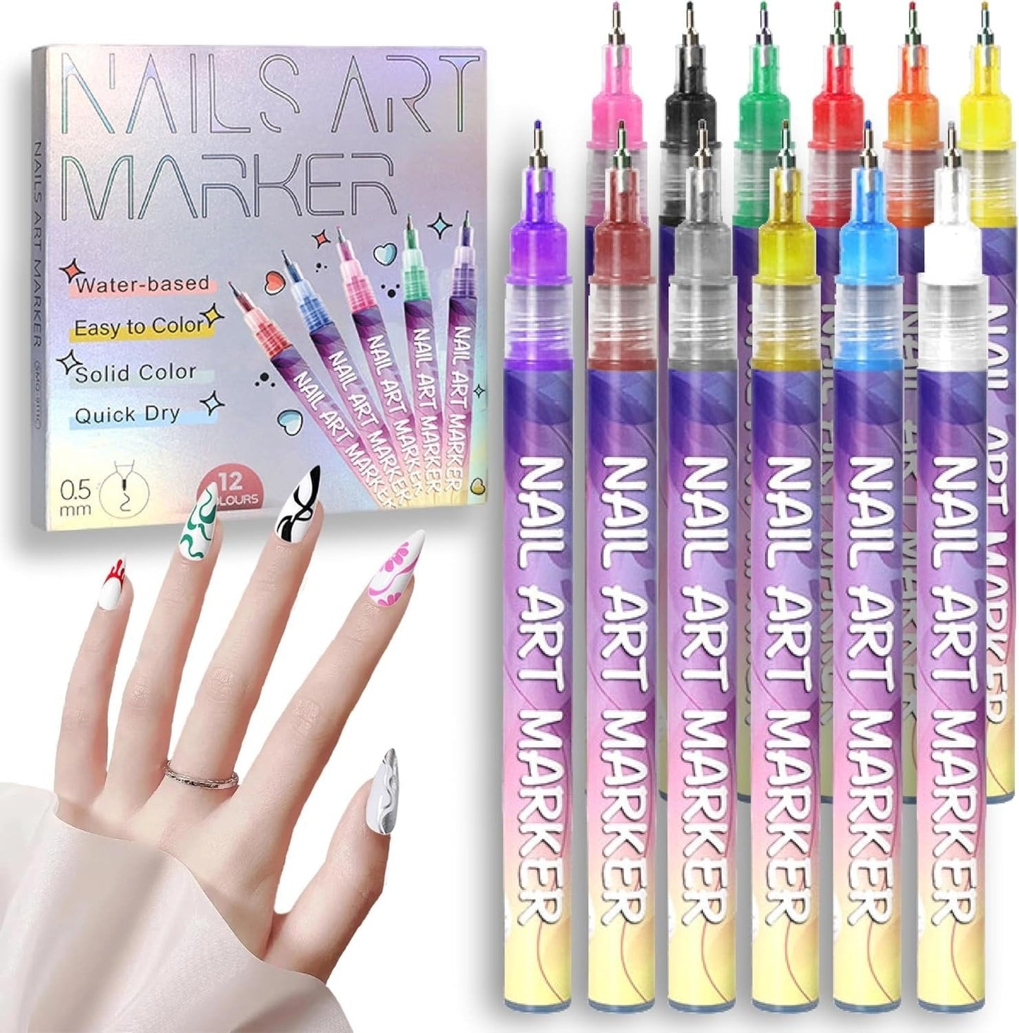 12 Colors Nail Art Pens Set🎨💅