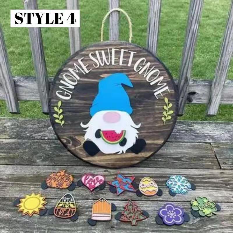 🎄Interchangeable Wooden Gnome Welcome Sign🎈
