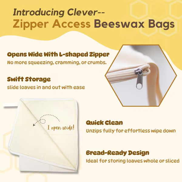 🍞Wide Zipper Access Cotton & Beeswax Bread Bags for Sourdough✨