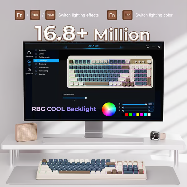 AULA S99 Key Keyboard, Tri-Mode Bluetooth/2.4GHz/USB-C Cute Creamy Gaming Keyboard with Number Pad RGB Backlit