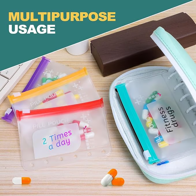 💊 A8 Waterproof Pill Organizer – 14 Large Zippered Pouches for A8 Binder