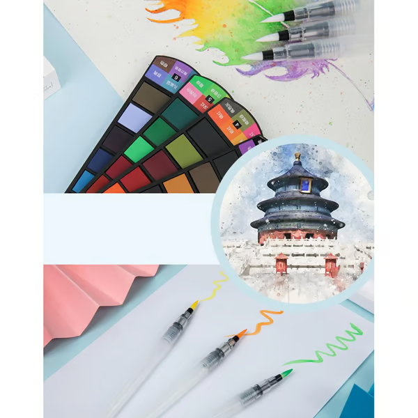 🎨Solid Watercolor Paint Set With Water Brush Pen Sponge