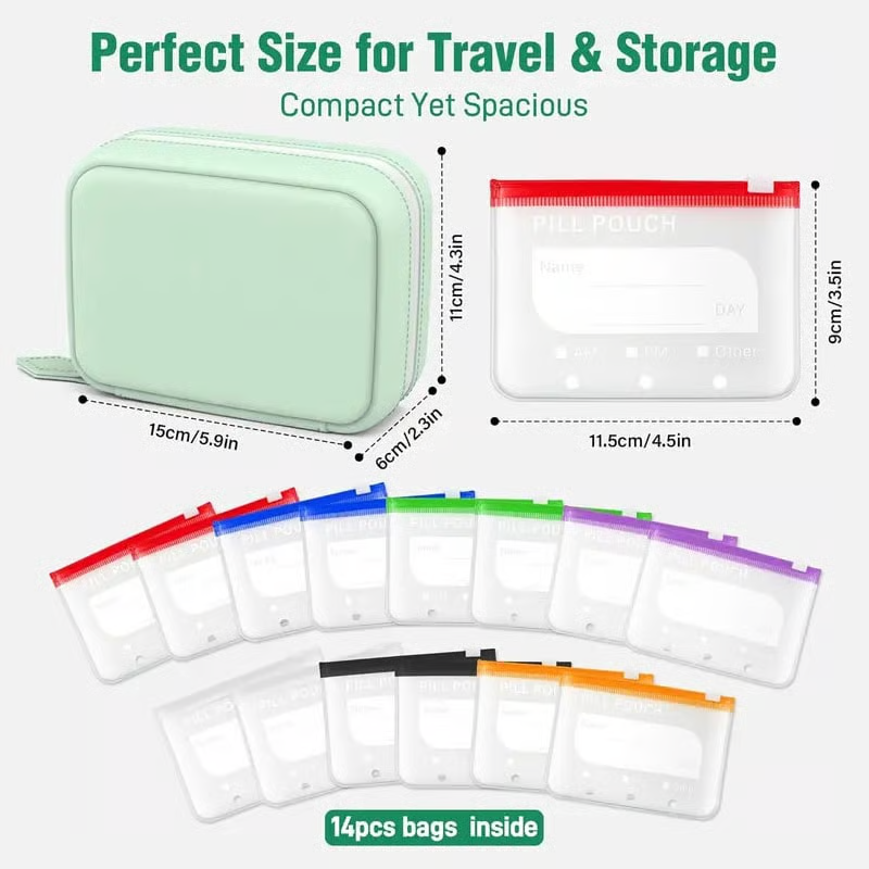 💊 A8 Waterproof Pill Organizer – 14 Large Zippered Pouches for A8 Binder