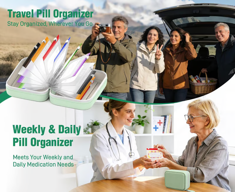 💊 A8 Waterproof Pill Organizer – 14 Large Zippered Pouches for A8 Binder