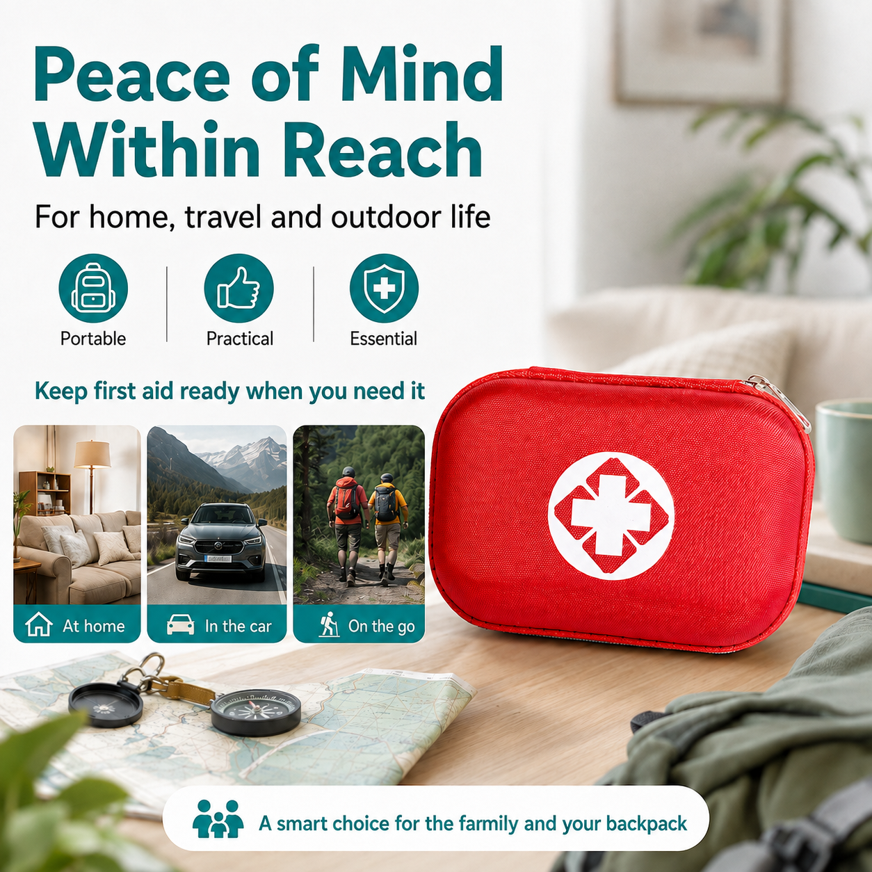 First Aid Kit: Portable Home Emergency Kit—Complete with Accessories | 26-Piece Set